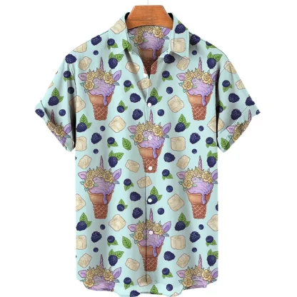 Donut Print Men's Shirt with Short Sleeve - Image 11