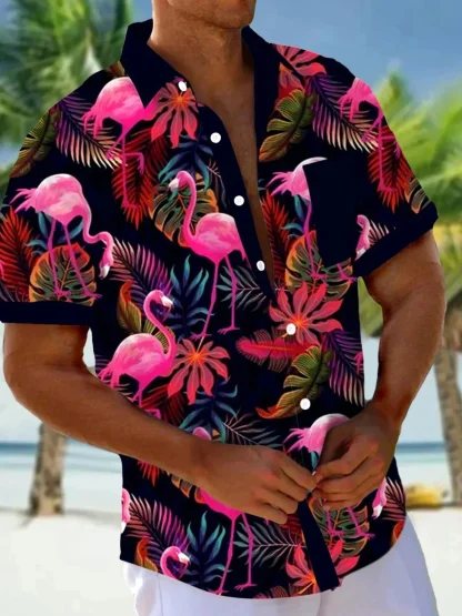 Vibrant Tropical Print Shirts with Collar - Image 2