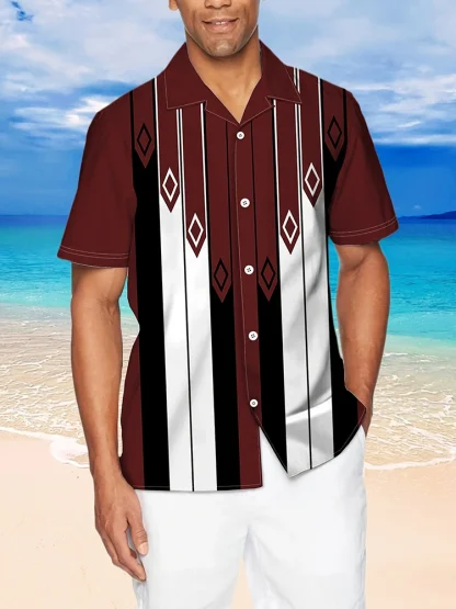 Printed Buttoned Shirt with Striped Pattern - Image 6