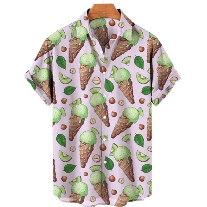 Donut Print Men's Shirt with Short Sleeve - Image 12
