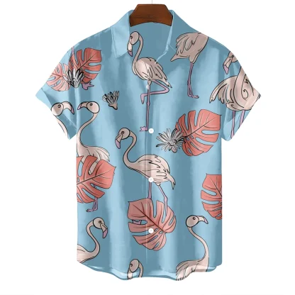 Flamingo Print Summer Shirt with Buttons - Image 7