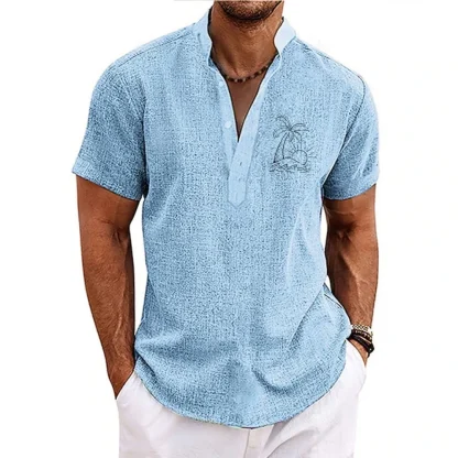 Henley Neckline Shirt with Coconut Tree Print - Image 5