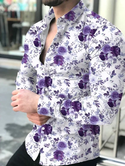 Long Sleeve Elegant Shirt with Floral Prints - Image 3