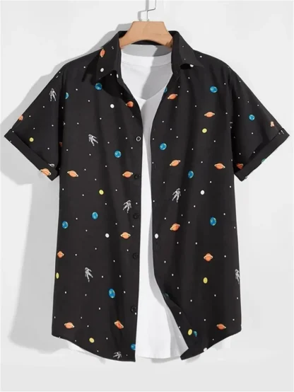Astronaut Print Button Up Shirts