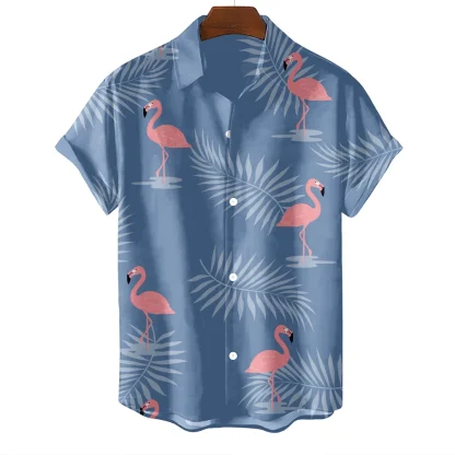 Flamingo Print Summer Shirt with Buttons - Image 3