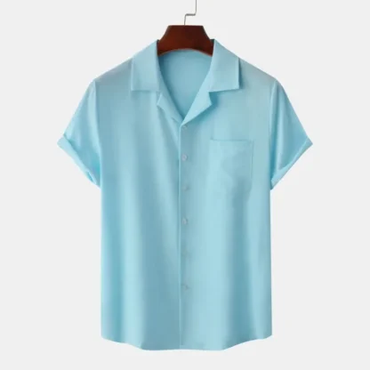Solid Short Sleeve Shirt with Collar - Image 2