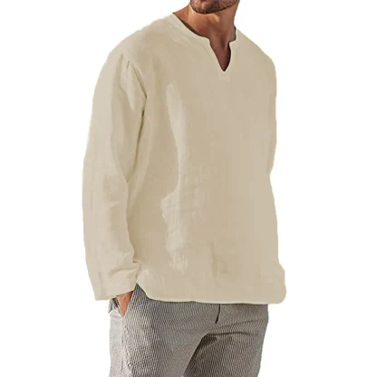 V-neck Solid Shirt with Long Sleeve - Image 5