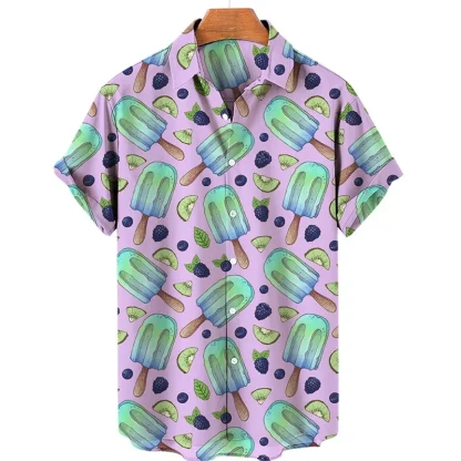 Donut Print Men's Shirt with Short Sleeve - Image 2