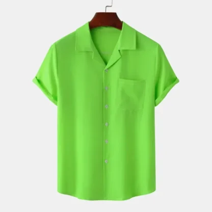 Solid Short Sleeve Shirt with Collar - Image 4