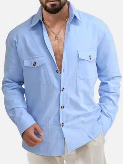 Classic Button-Up Shirt with Solid Color Design - Image 3