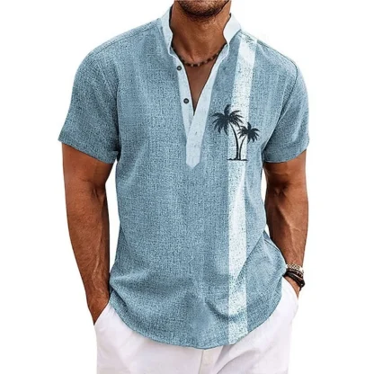 Henley Neckline Shirt with Coconut Tree Print - Image 9