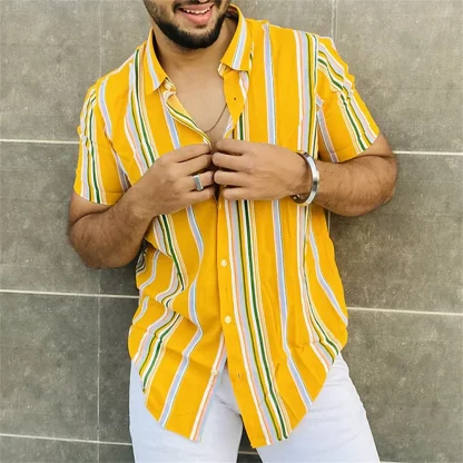 Multicolored Stripe Shirt with Short Sleeve - Image 3