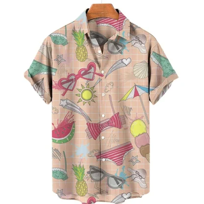Donut Print Men's Shirt with Short Sleeve - Image 9