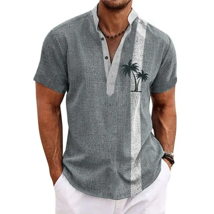 Henley Neckline Shirt with Coconut Tree Print - Image 2