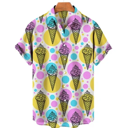 Donut Print Men's Shirt with Short Sleeve - Image 3