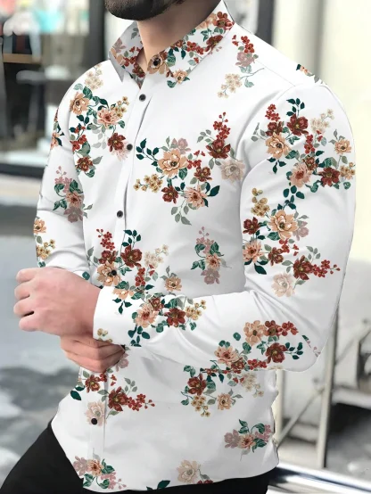 Long Sleeve Elegant Shirt with Floral Prints - Image 5