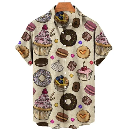 Donut Print Men's Shirt with Short Sleeve - Image 6