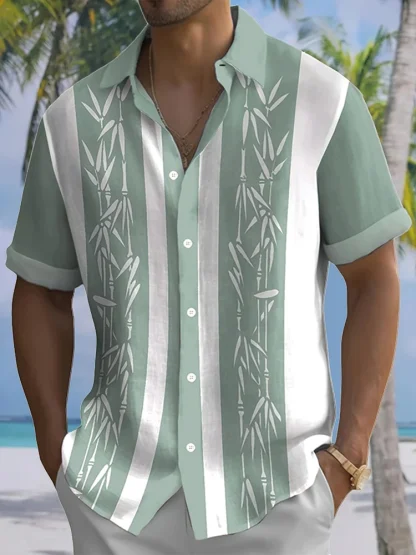 Printed Buttoned Shirt with Striped Pattern - Image 2