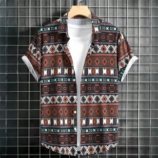 Buttoned Men's Shirt with Tribal Pattern